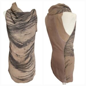 Draped High Neck Mini Dress Asymetrical Modern Sz S